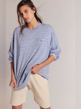 We the Free All Love Striped Pocket Tee NWOT blissful blue combo